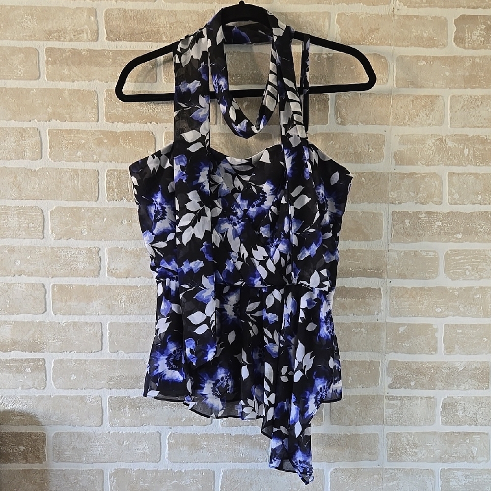 White House Black Market Blue Asymmetrical Blouse
